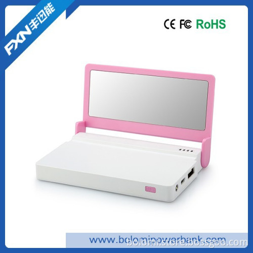 2015new 5000mah phone battery charger, portable powerbank with makeup mirror and mobile stand